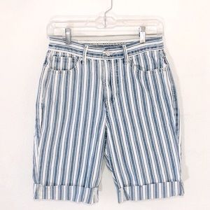 American Eagle Blue & White Striped Jean Bermuda Shorts